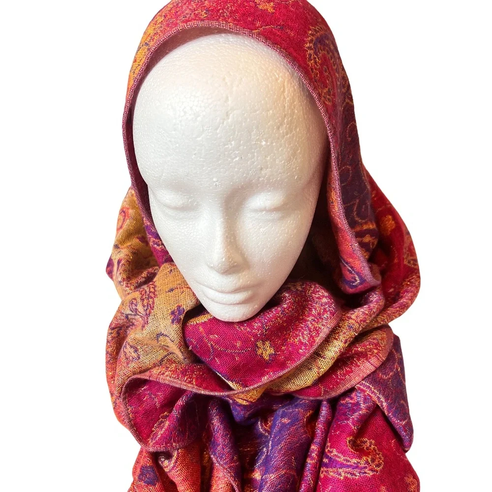 # B004 Multicolor Paisley Pashmina Scarf Shawl Wrap Fringe BohoStyle FallLayers